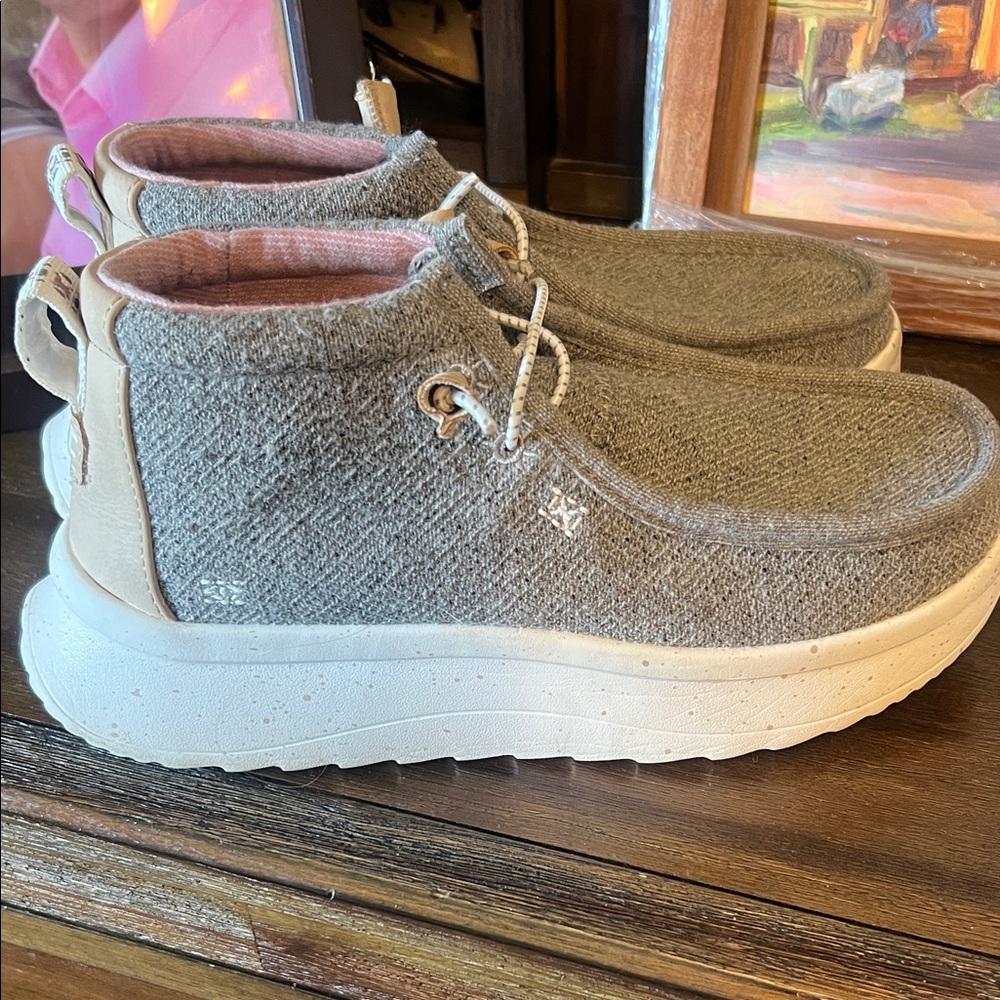Hey Dude Women's Gray and Tan Sneakers